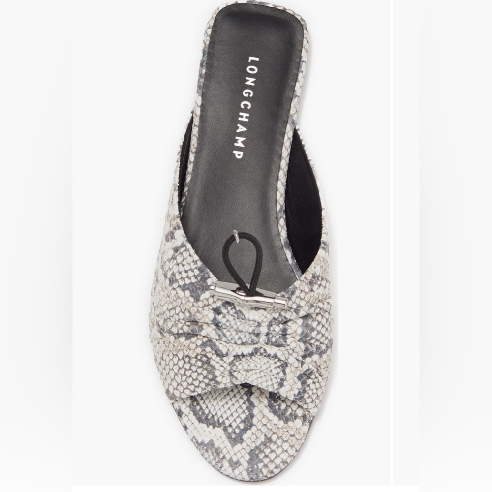 Longchamp Snakeskin Pattern Mules - Cream and Gray